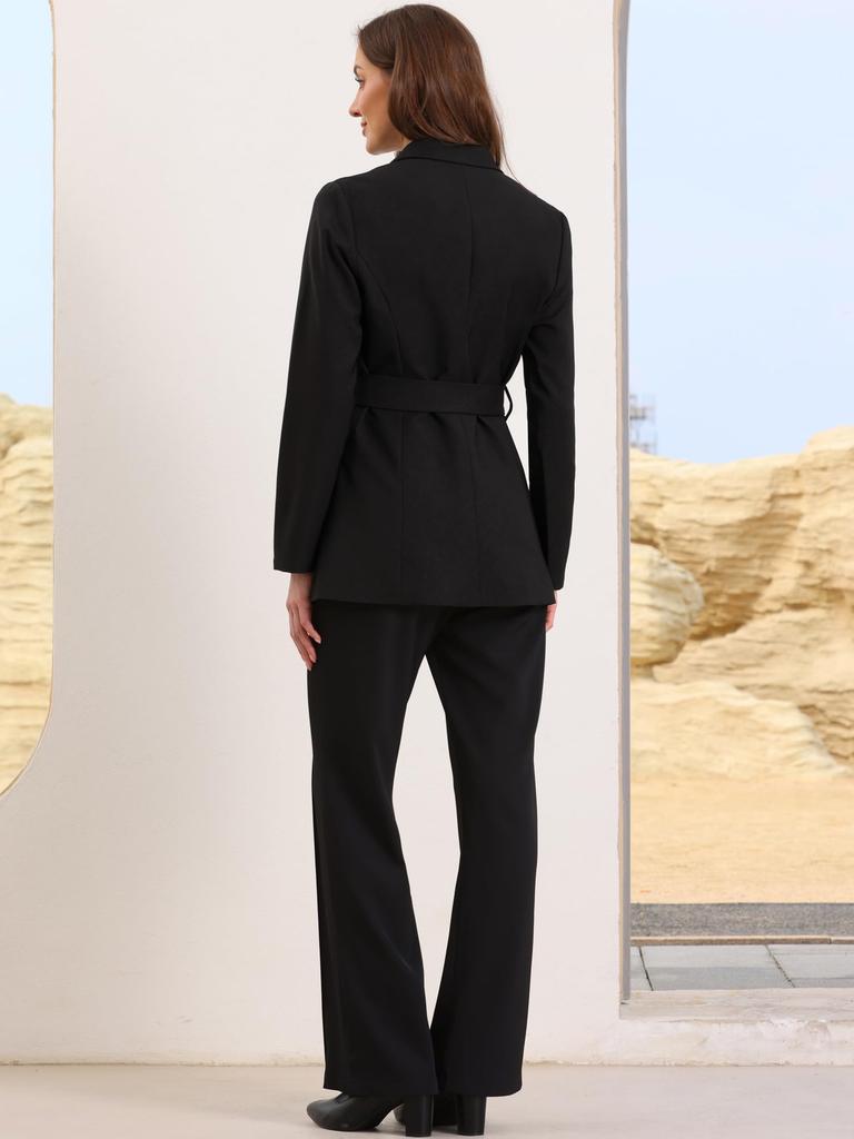 Allegra K Women's Work Blazer, Business, Long Sleeve, Collared, Dressy, Casual, Belted, Suit Jacket, Black, Size M