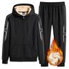 Autumn and Winter Leisure Sports Hooded Jacket Trousers Plus Velvet Thickening Trend Long-sleeved Suit Plus Fertilizer To Increase Lamb Velvet