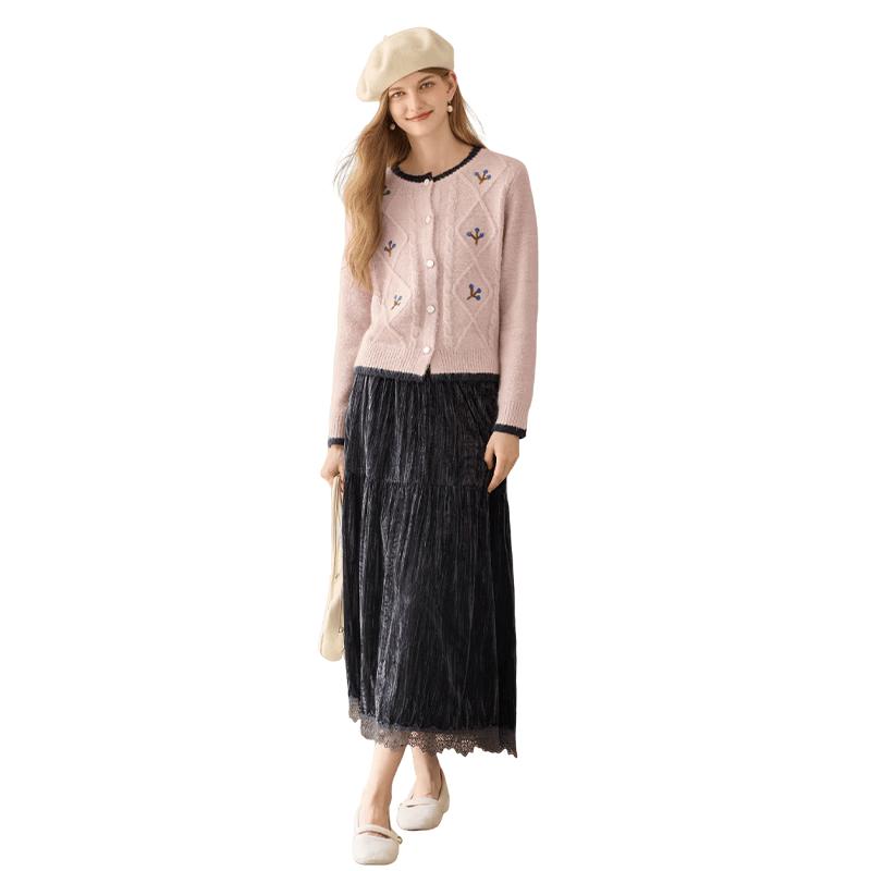 

Xiangying Women s Pink Cable Knit Cardigan L