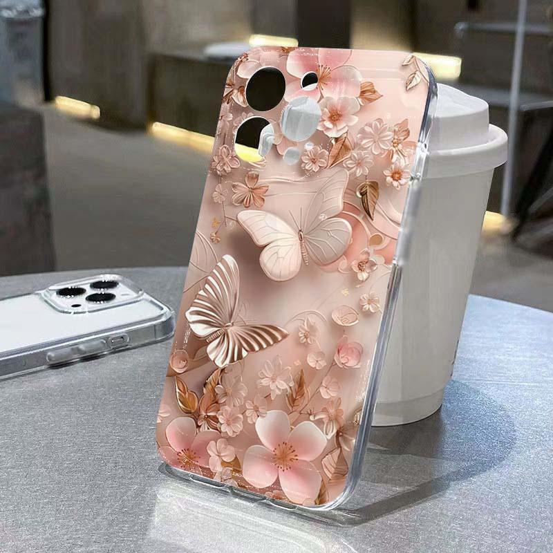 Creative Butterfly Flower Pattern Phone Case For iPhone 11 12 13 14 15 16 17 Pro Max XS X XR 7 8 Plus 16e Transparent Soft Cover