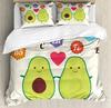 Avocado King/Queen Size Duvet Cover Set Cute Cartoon Funny Faces Avocado Bedding Set Adults Cream Green Polyester Quilt Cover