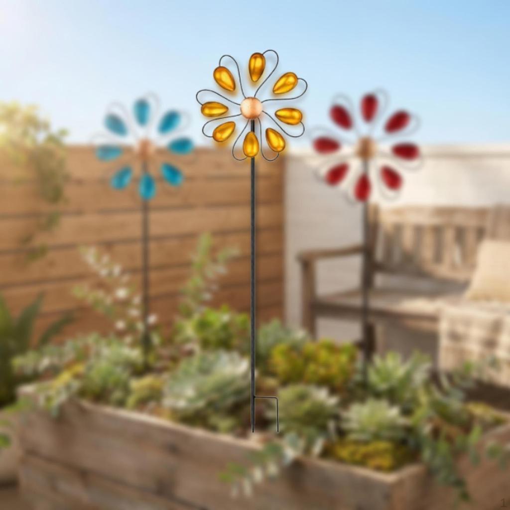 Iron Wind with Stake Metal Windmill Sturdy Sculpture Weatherproof Height 100cm Yard Art for