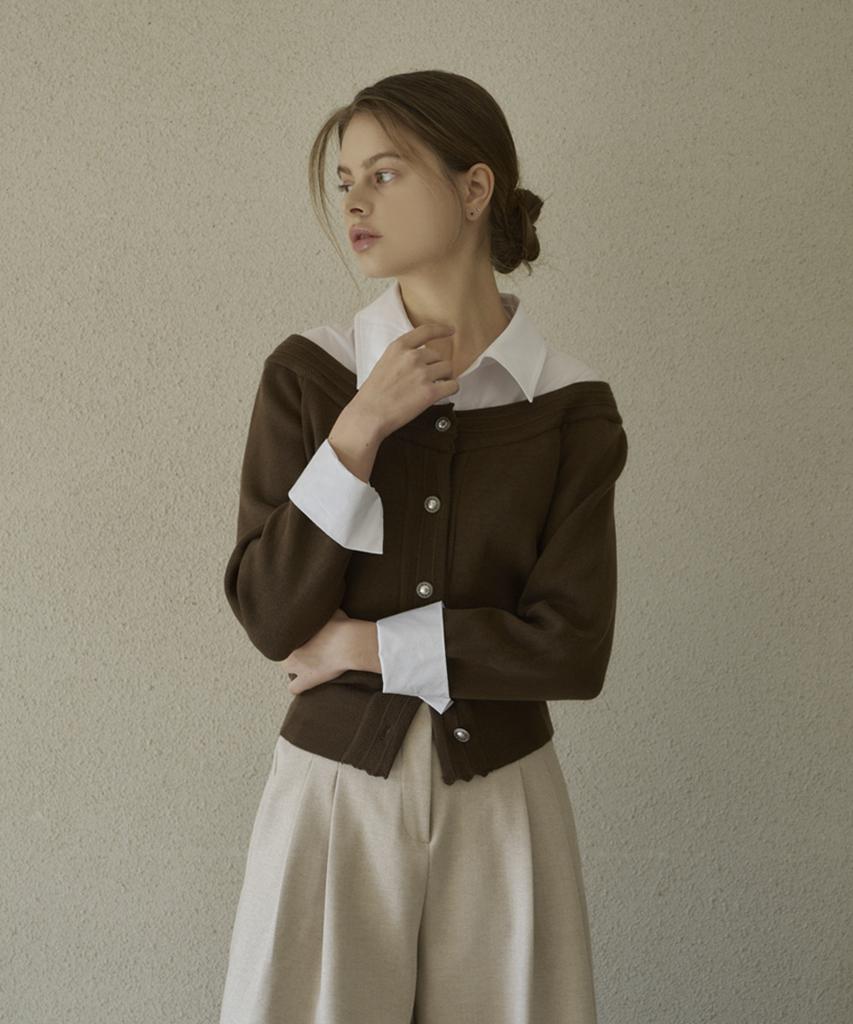 Eima Off-Shoulder Layered Knit_Brown