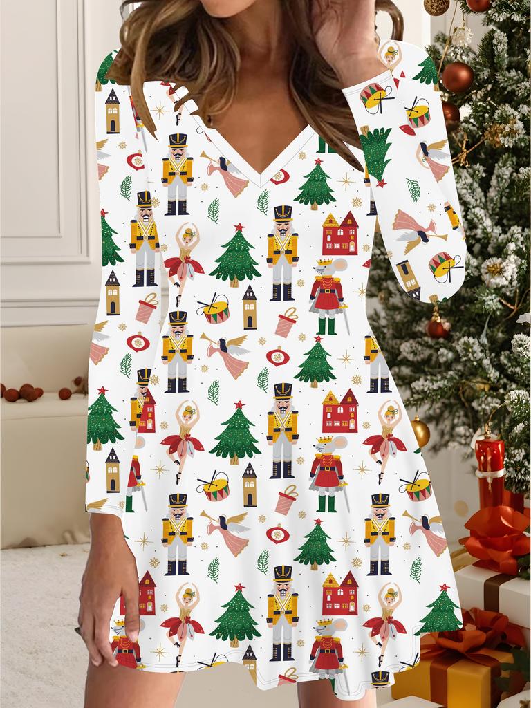 Rochie Imprimată 3D Articol Exclusiv la Modă pentru Femei în Toamnă și Iarnă Ediție de Crăciun