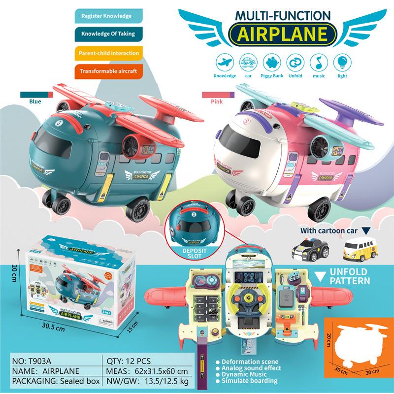Multifunctional Educational Airplane Toy with Lights, Music, Driving Simulator, and Piggy Bank for Kids