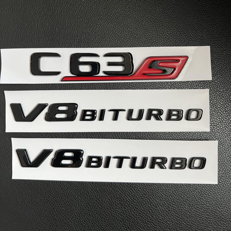 FCUI6 3D Black C63S Logo Letters V8 BITURBO Badge Car Rear Star Sticker Trunk AMG Emblem For Mercedes Benz AMG W205 C205 Accessories