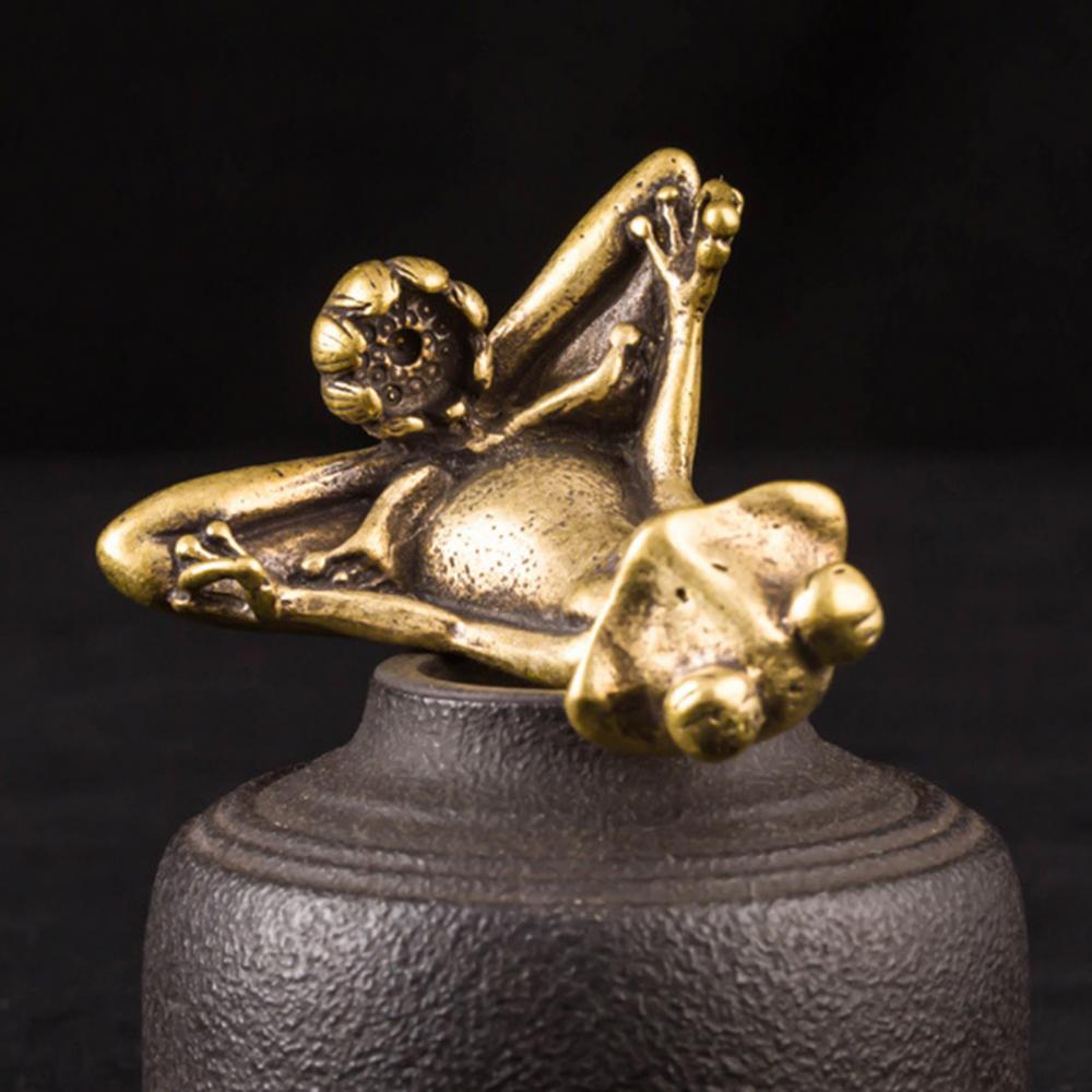 5cm Vintage Messing Zittende Zen Kikkersbeeldje Sculptuur Rookwarenhouder Bureauornament Antiek Messing Meditatietuin Decoratie