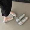 Xiaoxiangfeng Doudou Schuhe Silberne Ballettschuhe für Damen ~ Funkelnde kleine Lederschuhe ~ Mary Jane Einzelschuhe im Frühling und Sommer