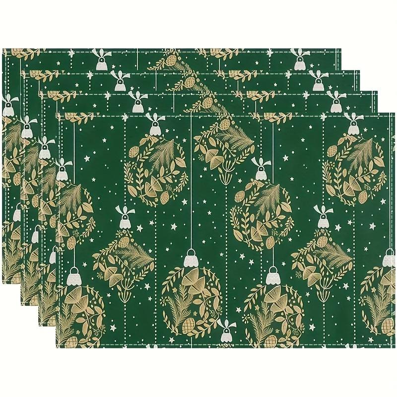 

4/6pcs Christmas Dark Green Holly & Snowflake Design Placemats, Perfect for Christmas Kitchen Dining Room Party Decorations, 12x 30x45cm-4PC