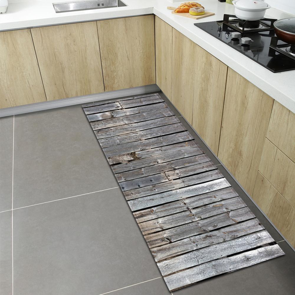 Rustic Wood Grain Kitchen Carpet, Non-Slip Indoor Floor Mat, Decorative Area Rug for Living Room Kids Room Balcony, 1PC