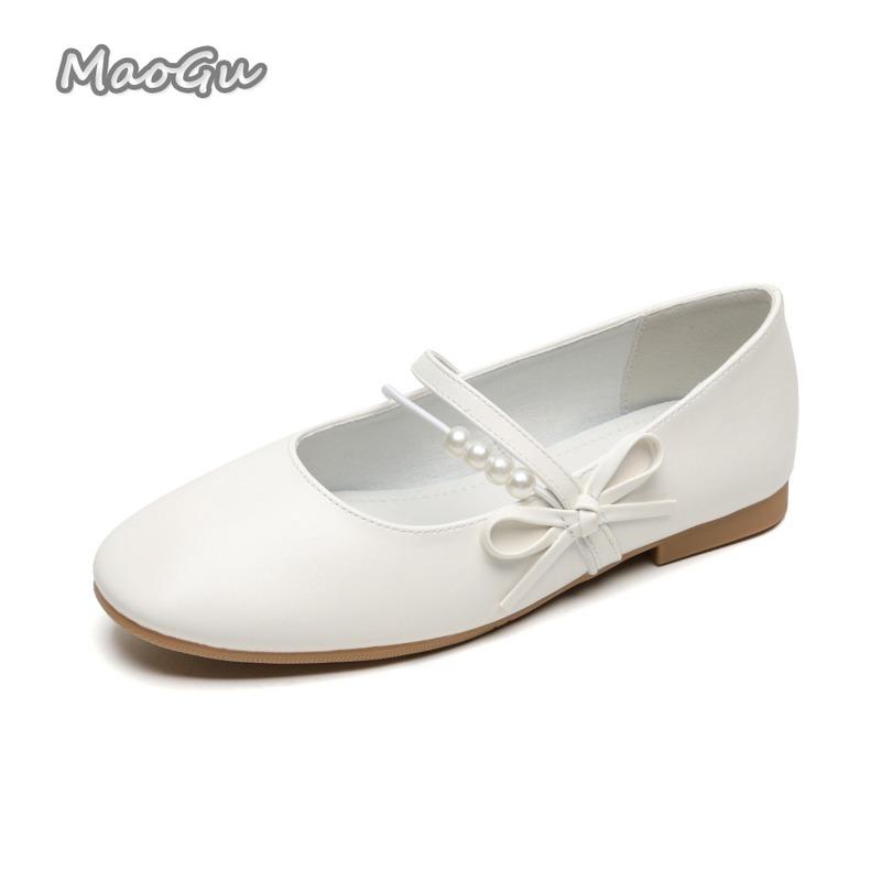 Fashion French Elegant Low Heel Women's Pumps Soft Sole Bowknot Beaded Slip on Mary Jane Shoes Comfortable Zapatos De Mujer Size 35-43