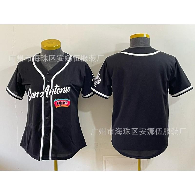 2026 Spurs 5 11 Print Baseball Cardigan Women Short Sleeve Embroidery Team Sports Top