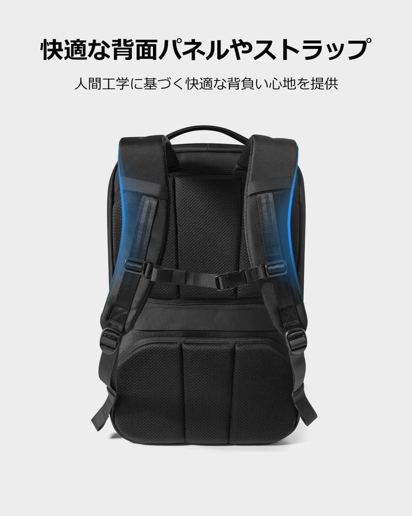 Tomtoc Travel Backpack, Large Capacity 38L, Carry-on Size, Men's, Multifunctional, Fits 17.3-inch Laptop, Water-Repellent, Perfect for Overseas and