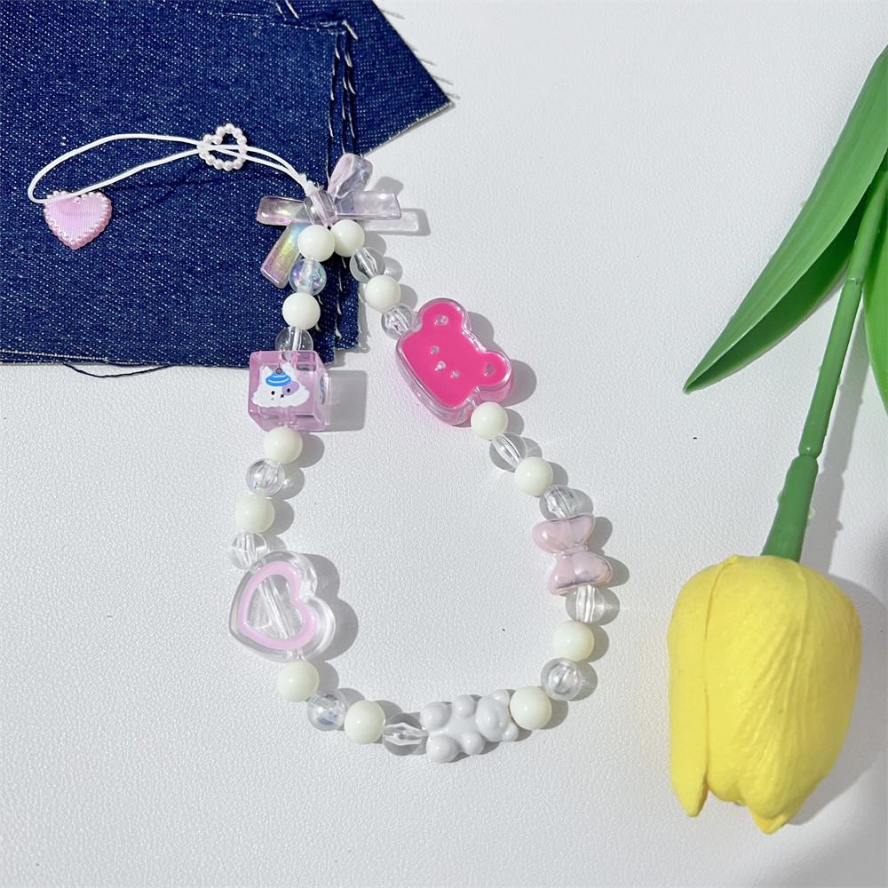 Cartoon Pearl Bowknot Phone Lanyard Anti-lost Detachable Love-heart Butterfly Phone Keychain Phone Chain Wrist Strap