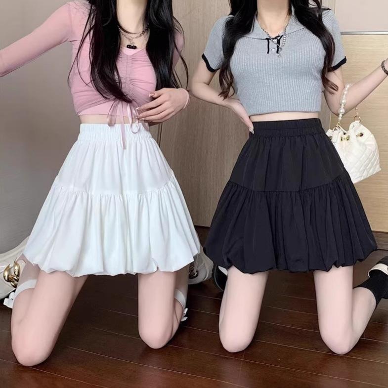 Women's High Waist A-line Skirt: White Flower Fluffy Bubble Petite Cake Style (Summer 2026)