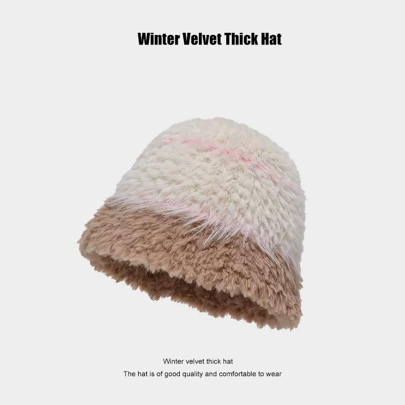 

Утолщенная плюшевая вязаная шапка женская осенне-зимняя холодостойкая шерстяная шапка, теплая защита ушей, маленькое лицо, большой обхват головы шапка-пуловер One size
