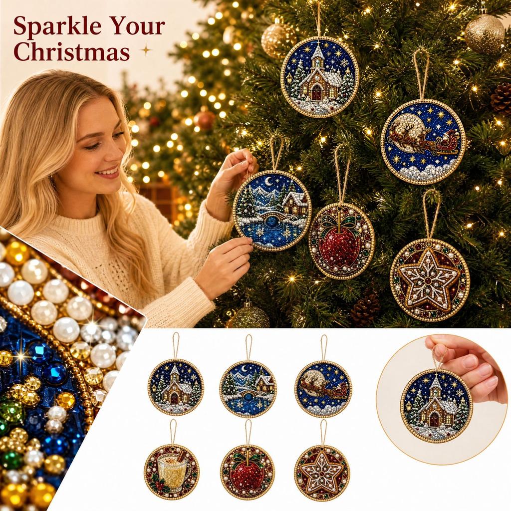 Kit de Adornos de Navidad, Paquete de 6 con Pegatinas, Set de Decoración Colgante DIY para Árbol Festivo