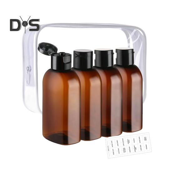 4Pcs Clear Travel Bottles Kit for Toiletries BPA-Free Leak-Proof Refillable Containers for Shampoo Lotion Oils Portable Silicone Cream Jars Reusable