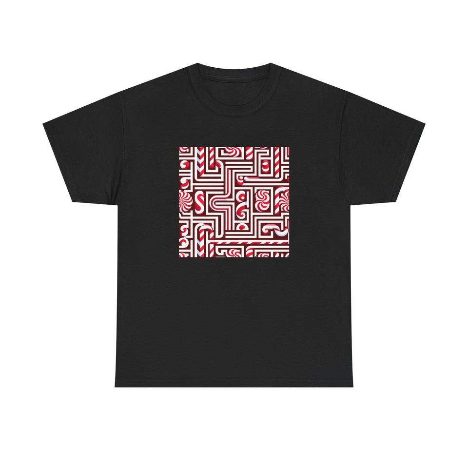 Unisex Adult T Shirt Candy Cane Meander - Red/White Holiday 2XL