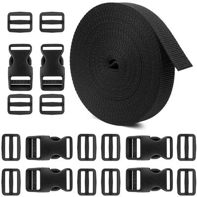 10M Nylonowa Taśma Plecakowa Pasek z Klamrą dla Zwierząt Domowych z 6 szt. Regulowanych Plastikowych Klamer Bocznych i 12 szt. Klipsów Przesuwnych Tri-Glide