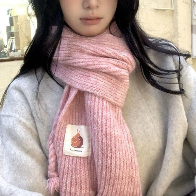 Scarf for Women Wool Soft Knitted Thick Wool Student Winter Warm Snail Mark Blue Braid Tassel Scarf for Men