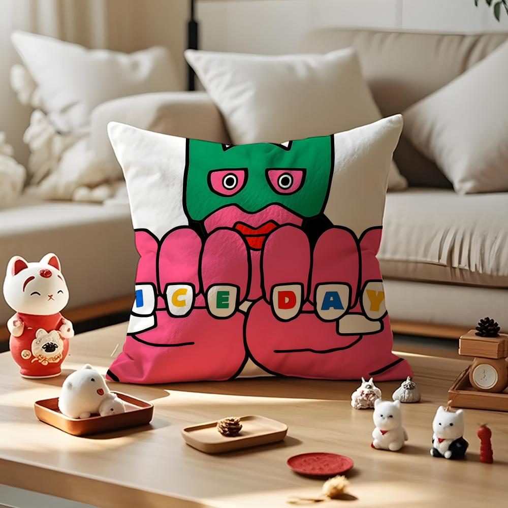 Flat Illustration Cushion Cover Anti-dustmite Pillowcase Invisible Zipper Silky Short Plush Sofa Cushion Cover