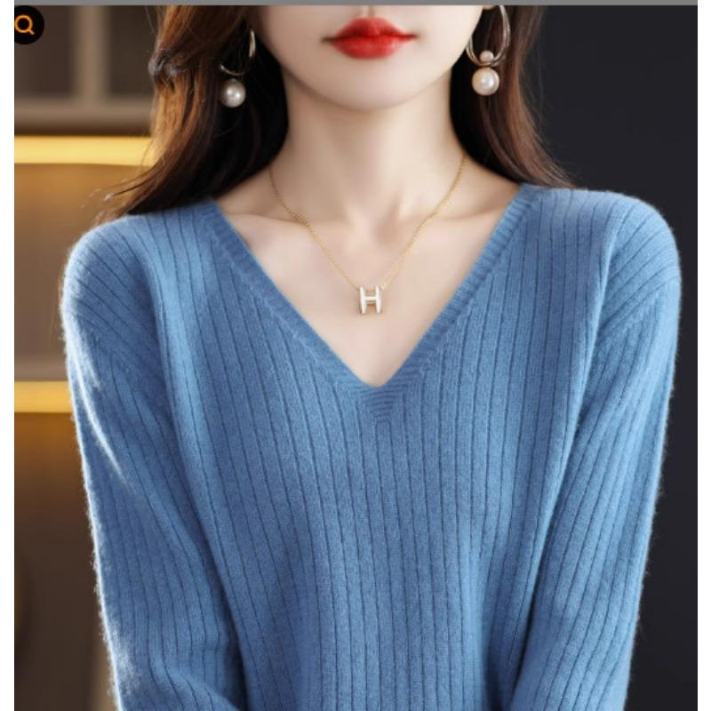 

DAFIFY Женская мода повседневная осень-зима однотонный принт длинный рукав V-образный вырез свитера XXL