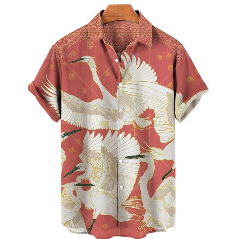 Men's Bird Costumes Hawaii Vacation Vintage Shirt For Men 3D Floral Casual Pattern High Quality Luxury Dazn Clothes Blouse Tops