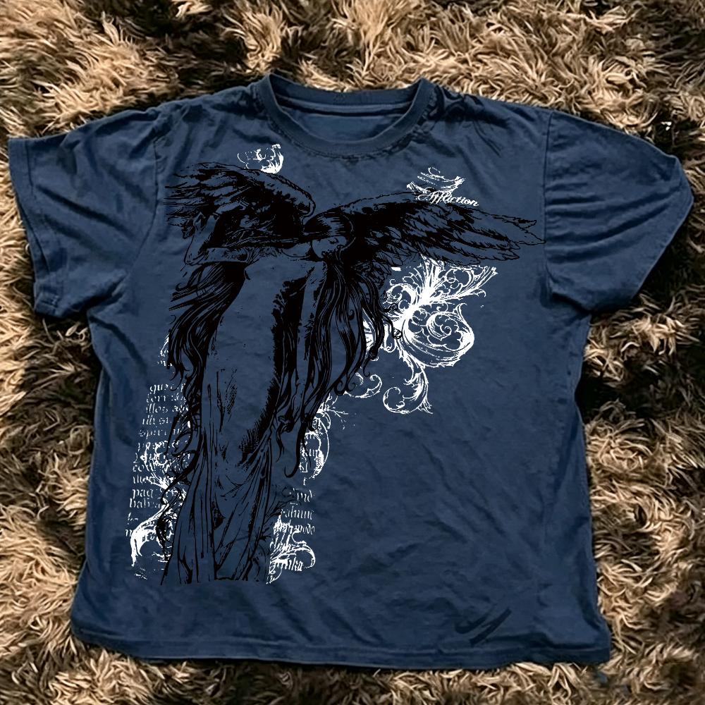 Summer Classic YK Gothic Style Tshirt Print Oversized T Shirt High Street Shirts Round Neck Cotton Tops Unisexs Women T Shirt Tee