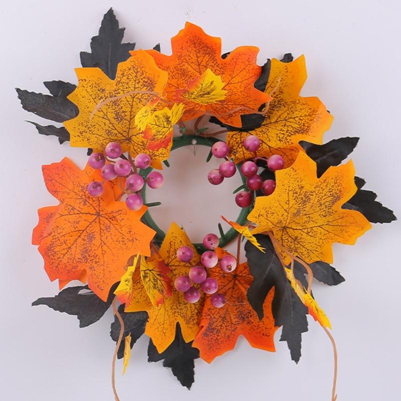 Fall Maple Leaf Candle Wreaths Pack of 5 Tealight Candle Holders Rings for Halloween Parties Table Centerpieces Decors