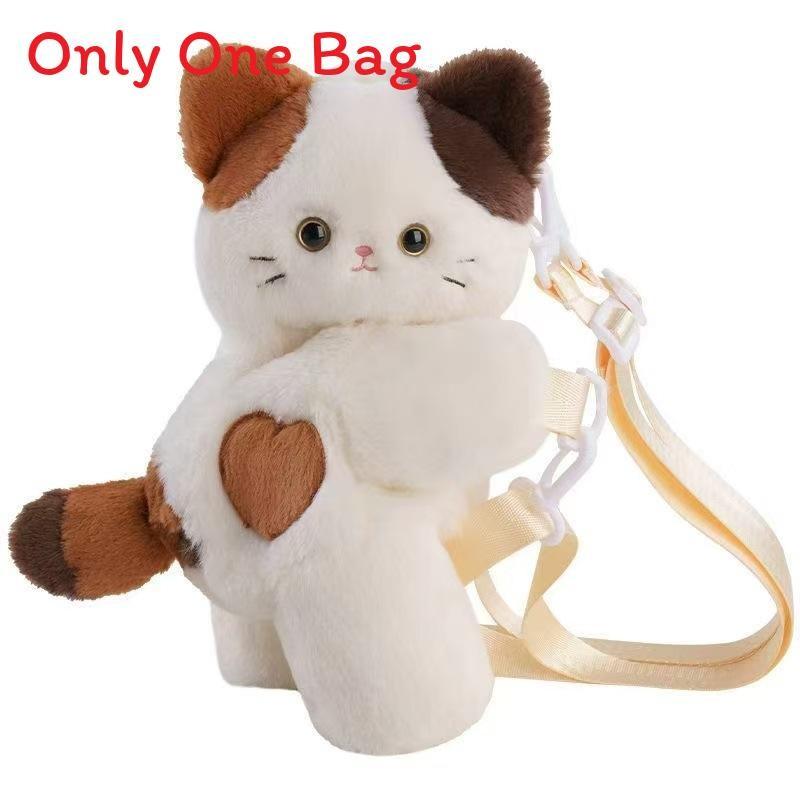 Cute Calico Cat Soft Plush Crossbody Bag With Zipper Closure For Daily Use