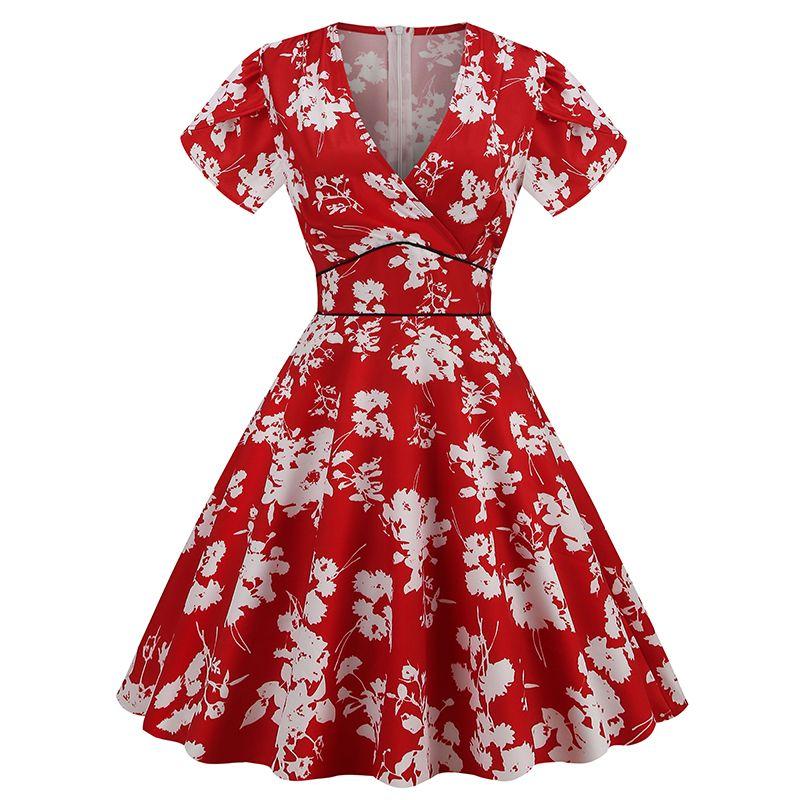 Retro Color Large Hem High Waist Slimming A- line Skirt Short Sleeve