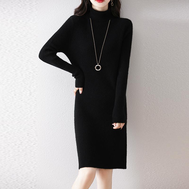 Women Sweater Dress 100% Wool MODERN NEW SAGA Turtleneck Knit Long Pullover Winter Jumpers Wool Long Dress Female