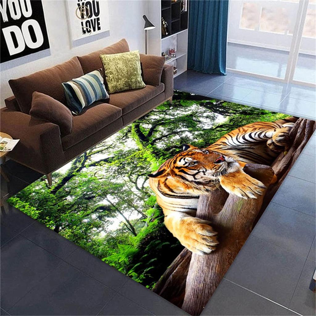Tiger Animal Area Rug Carpet Wildlife Printed Indoor Floor Mat for Living Room Bedroom Soft Non-Slip Washable Doormat, Play Mat