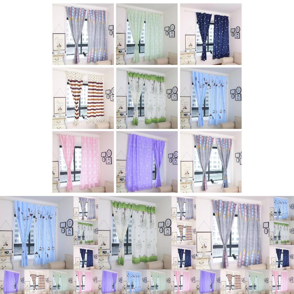 Durable Polyester Blackout Window Curtain With Fun Cartoon Plant Pattern For Home Use