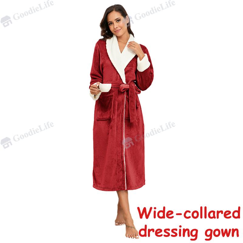 Thick Flannel Bathrobe for Women Winter Warm Fleece Robe Long Hooded Sleepwear Cozy Loungewear