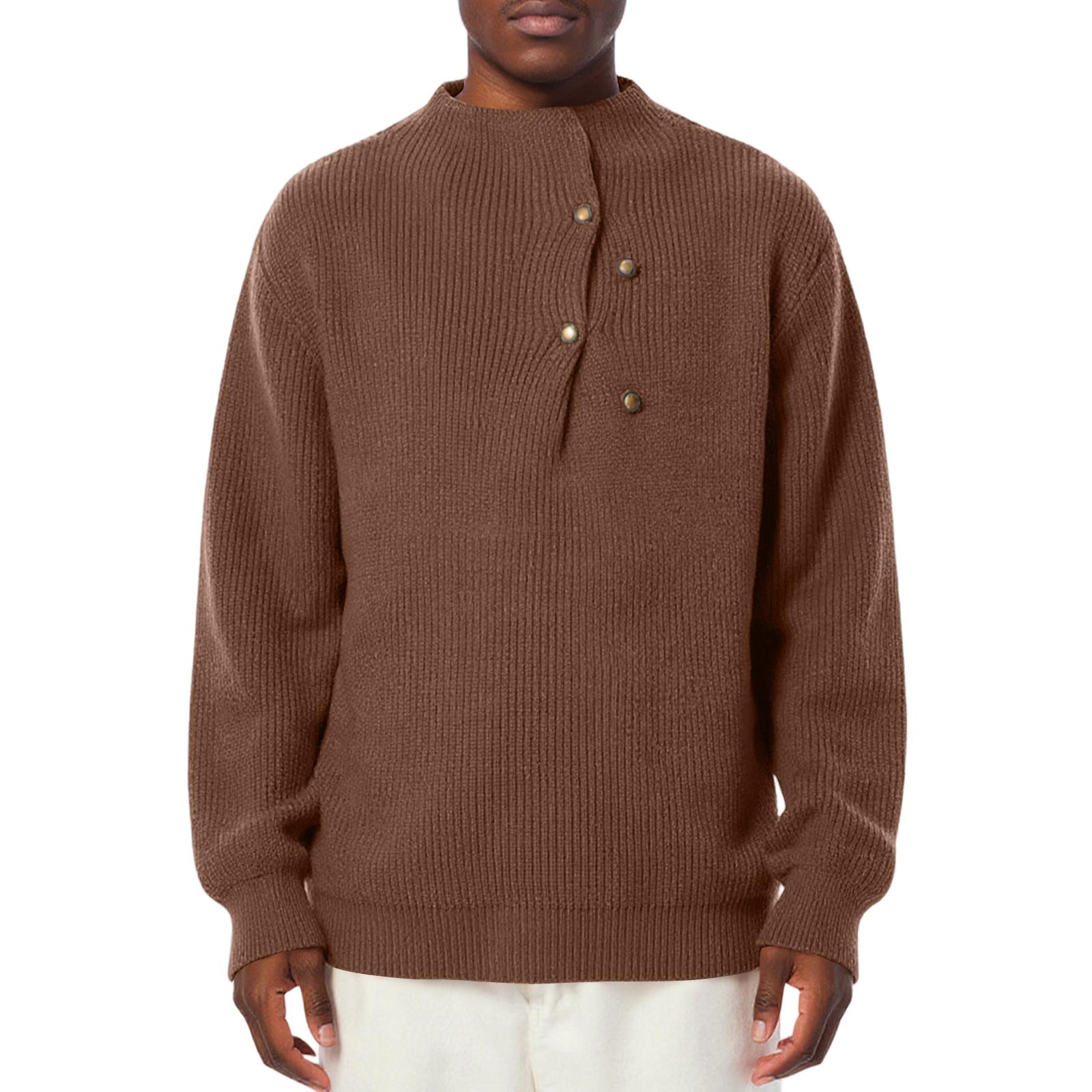 

Мужской Модный Вязаный Пуловер Длинные Рукава Свободный Круглый Вырез Свитер XXL кофейный