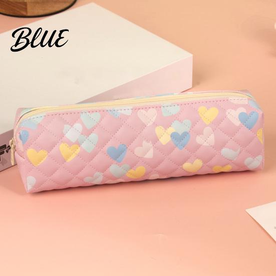 Cute Pen Organizer Heart Print Pencil Case Minimalist Square Pouch