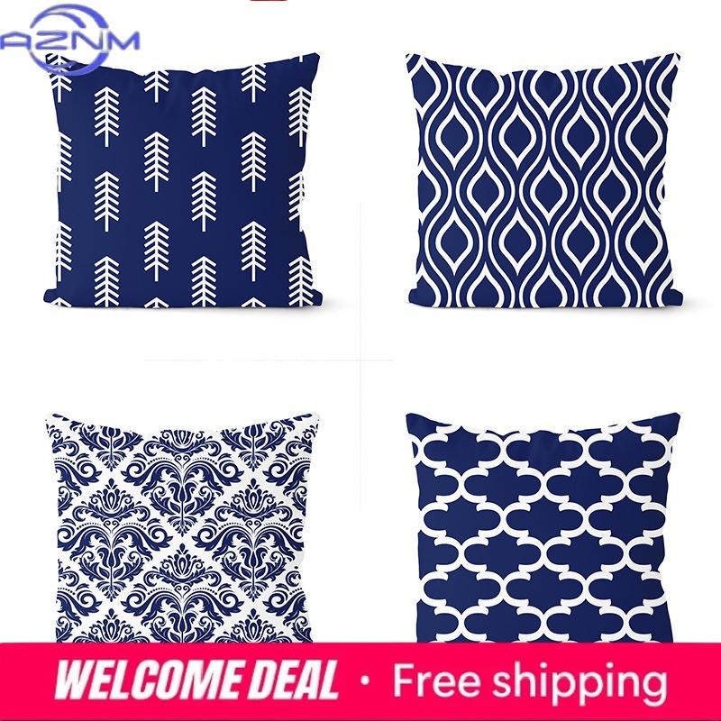 Navy Blue Cushion Geometric Pillowcase Decorative Pillow Home Decor Throw