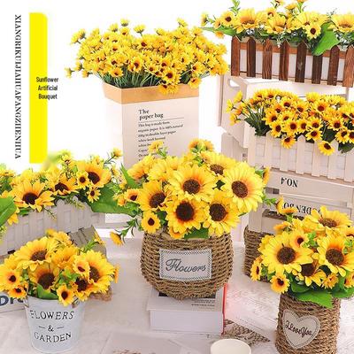 Sunflower Artificial Mini Decoration: Living Room Table Ornament - Small Bouquet with Decorative Fence