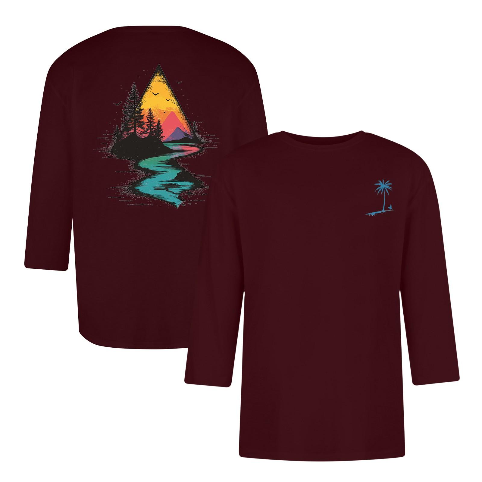 

Мужская повседневная и модная футболка с принтованным воротником и рукавами три четверти XL винный