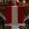 Vintage Style Christmas Table Runner with Long Fringe Khaki Woven Jacquard Wave Design for TV Cabinet Decor