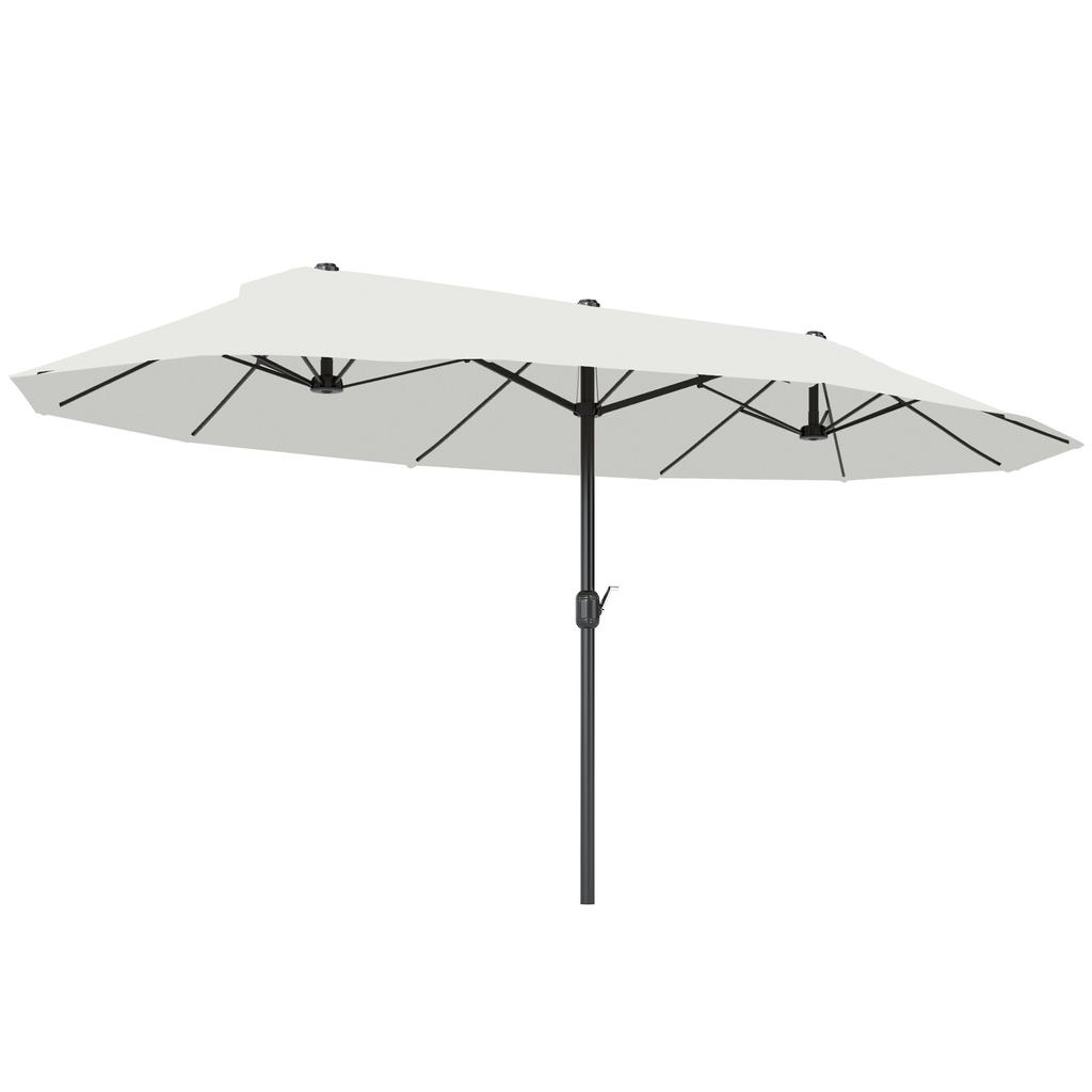 Double Garden Umbrella, 4.6 x 2.7 m, 12 Ribs, with Vents and Crank Handle. Beige