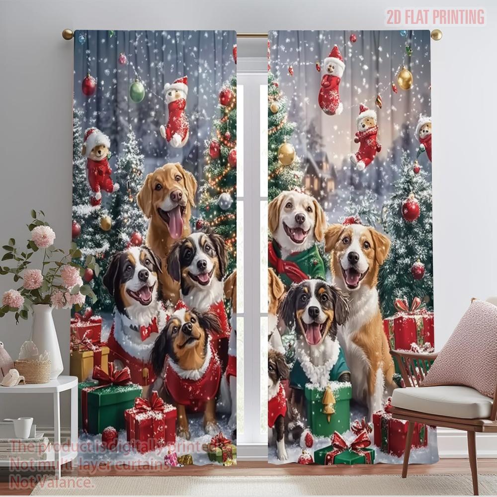 

2pcs,2D plane printing Curtains Christmas Dogs Tree Snow (2) Polyester (without rod) Holiday for Various Room Types 52.50×116.00 CM 2pcs