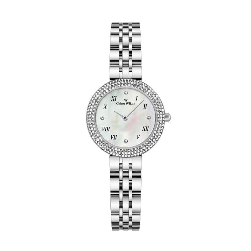 Damenuhr Neu Strass Nische Leichter Luxus Stil Stahlband Quarz Damenuhr