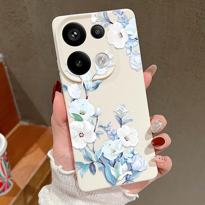 

Мягкий противоударный чехол с цветочным принтом для Xiaomi 13T Pro Poco X7 X6 M6 Redmi 13C Note 14 13 Pro 12 11, тонкий чехол-бампер из кожи TPU с матовой текстурой Xiaomi Poco X6 бежевый/белый
