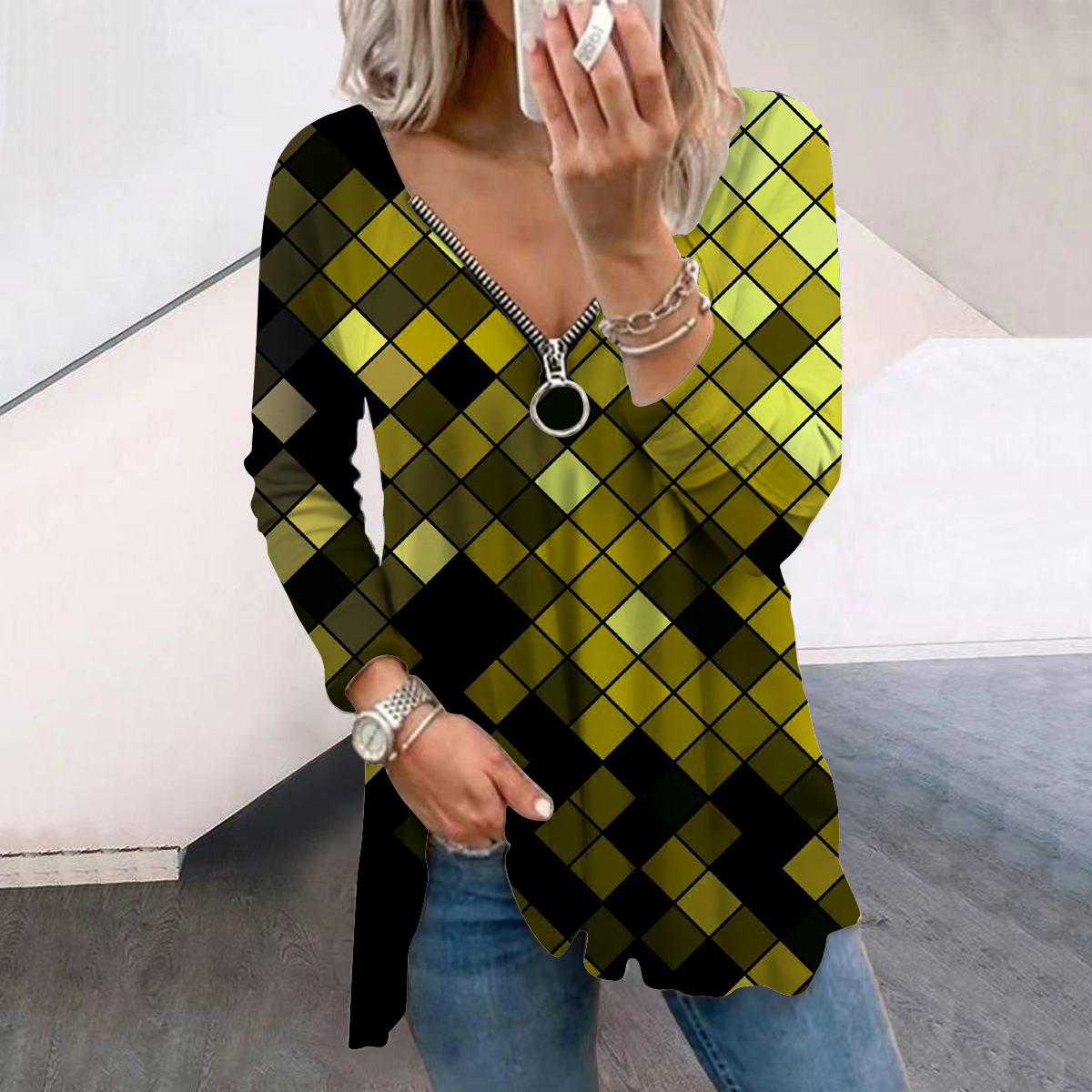 

Женские осенние квадратные блестящие футболки с длинным рукавом, свободные футболки с V-образным вырезом больших размеров, удобные блузки 8XL жёлтый