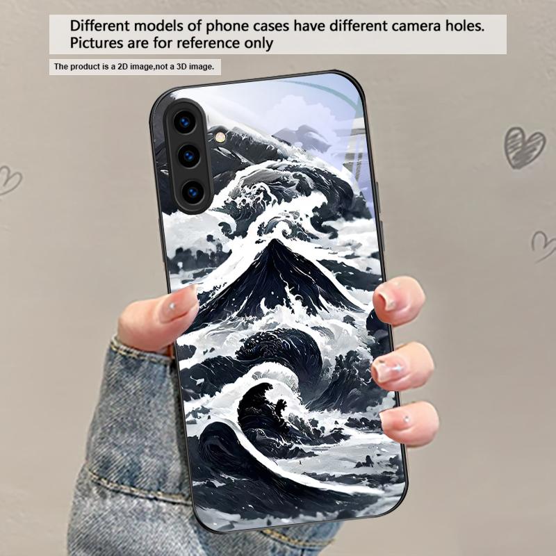 Abstrakte Moderne Wellen Für Samsung Galaxy S20 S21 S22 S23 Plus S24 FE S25 Ultra S26 Edge S25+ 20+ 22+ 24+ Schwarze Glas-Handyhülle