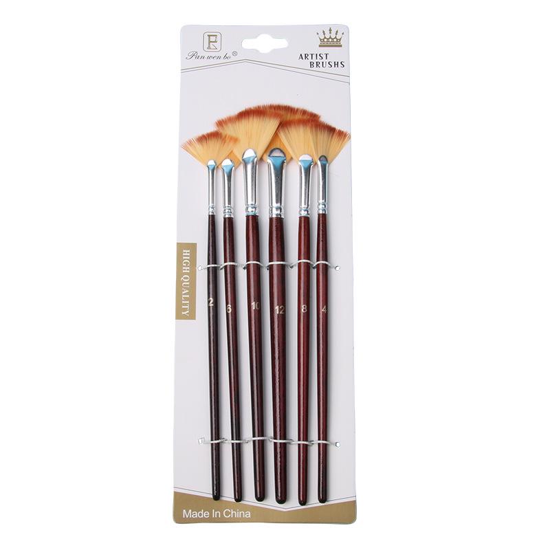 

6-Piece Antique-Color Fan Brush Set: Nylon Bristle Brushes for Gouache, Watercolor, Acrylic, and Oil Painting with Fish Tail Design. 6-piece Set как