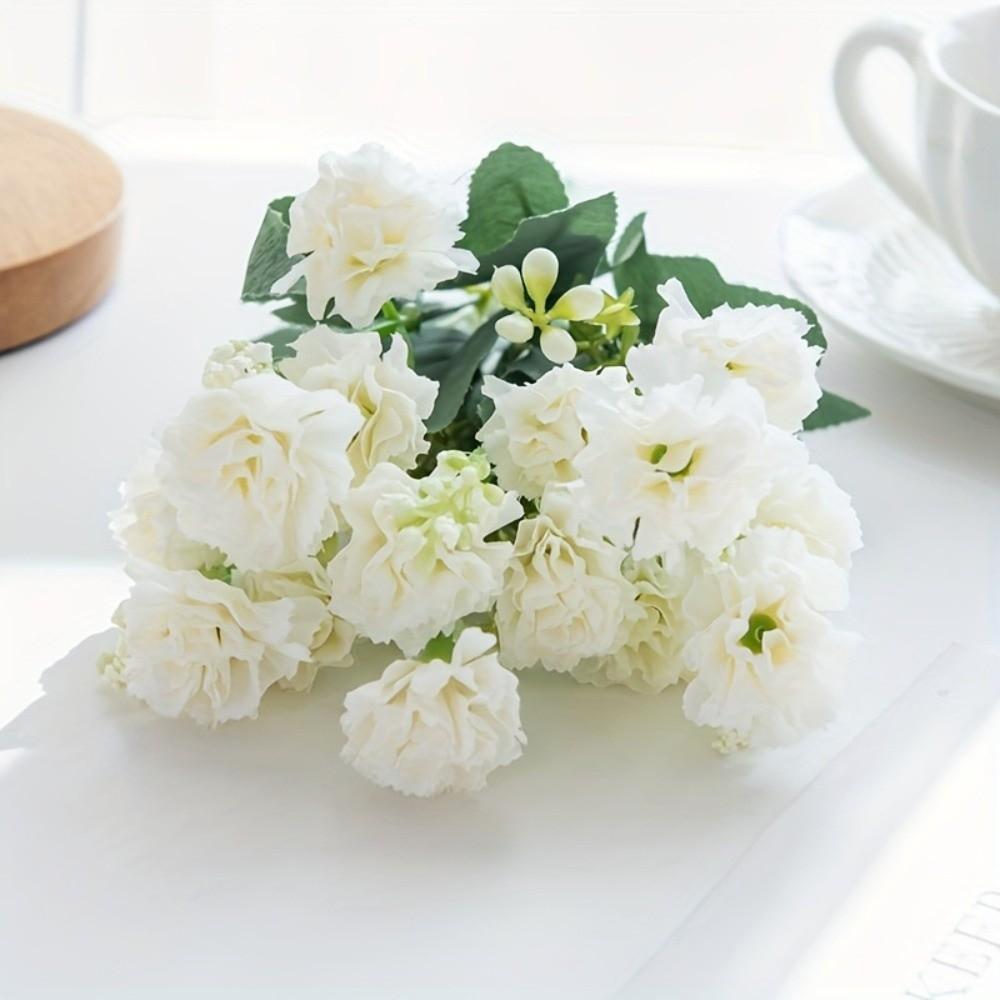5 Forks 15 Heads Artificial Flowers Table Bonsai Style Small Carnation Wreath Accessory Outdoor Garden Grade Silk Rose Carnation